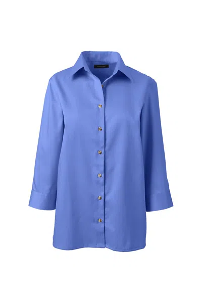 Lands' End School Uniform Women's 3/4 Sleeve Performance Twill Shirt In Blue
