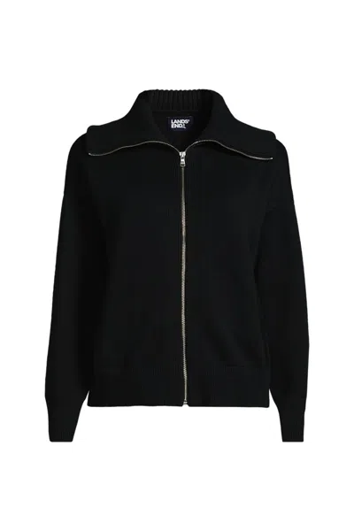 Lands' End School Uniform Women's Cotton Modal Long Sleeve Zip Front Cardigan Sweater Jacket In Black