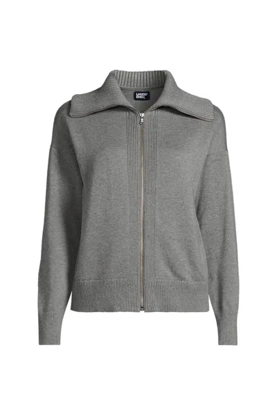 Lands' End School Uniform Women's Cotton Modal Long Sleeve Zip Front Cardigan Sweater Jacket In Gray