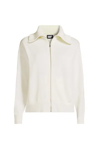Lands' End School Uniform Women's Cotton Modal Long Sleeve Zip Front Cardigan Sweater Jacket In White