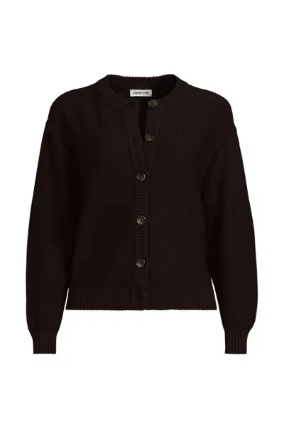 Lands' End School Uniform Women's Cotton Modal Mid Gauge Button Front Crew Neck Cardigan Sweater In Brown
