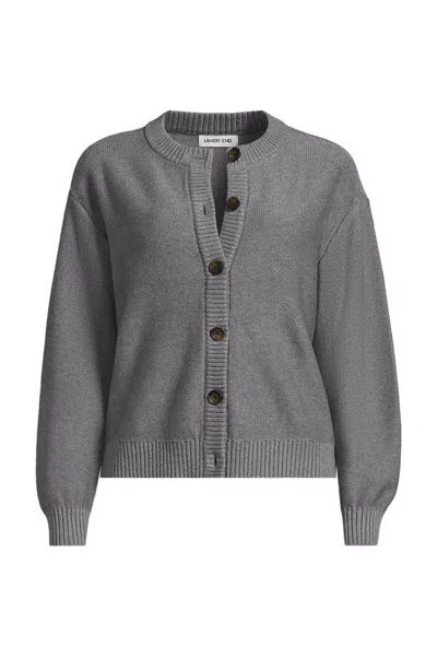 Lands' End School Uniform Women's Cotton Modal Mid Gauge Button Front Crew Neck Cardigan Sweater In Gray