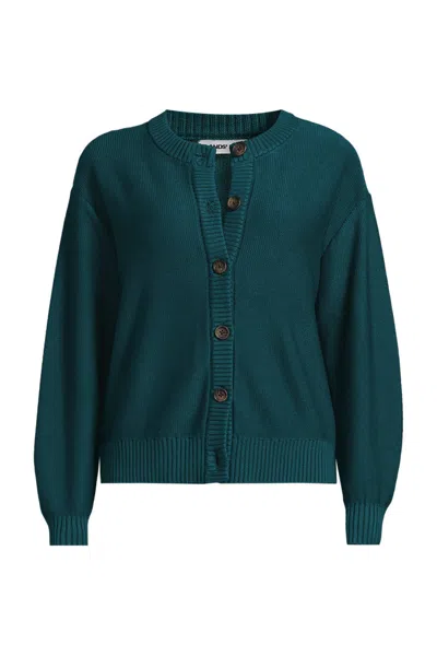 Lands' End School Uniform Women's Cotton Modal Mid Gauge Button Front Crew Neck Cardigan Sweater In Green