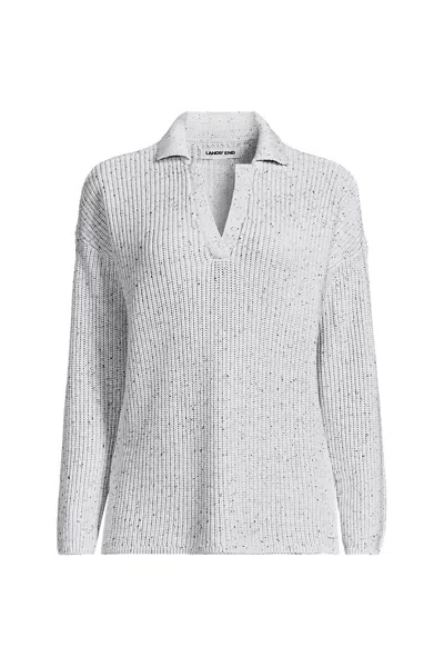 Lands' End School Uniform Women's Cotton Modal Mid Gauge Long Sleeve Polo Collar Ribbed Sweater In Gray