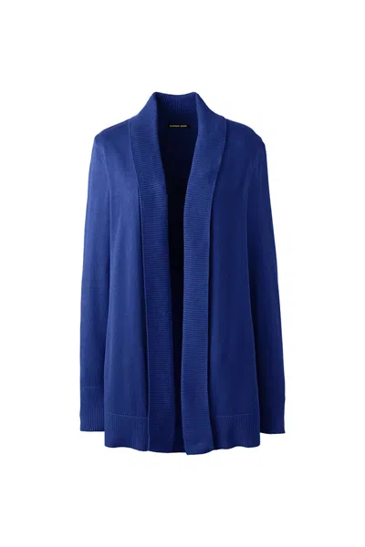 Lands' End School Uniform Women's Cotton Modal Shawl Collar Cardigan Sweater In Blue