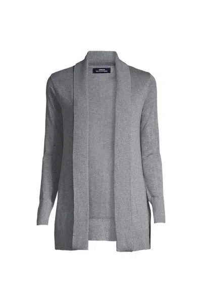 Lands' End School Uniform Women's Cotton Modal Shawl Collar Cardigan Sweater In Gray