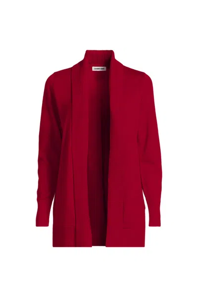 Lands' End School Uniform Women's Cotton Modal Shawl Collar Cardigan Sweater In Red