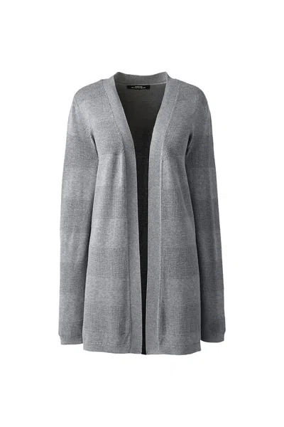 Lands' End School Uniform Women's Cotton Modal Texture Stripe Open Cardigan Sweater In Gray