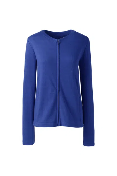 Lands' End School Uniform Women's Cotton Polyester Zip Crew Cardigan In Blue