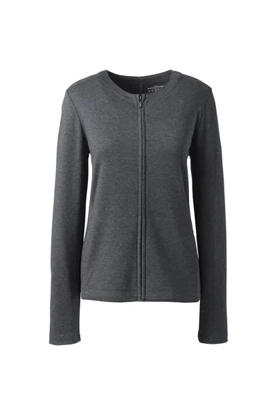 Lands' End School Uniform Women's Cotton Polyester Zip Crew Cardigan In Gray