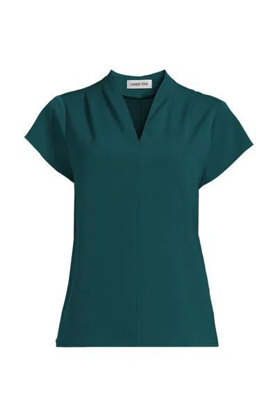 Lands' End School Uniform Women's Crepe Short Sleeve Vneck Blouse In Multi