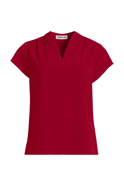 Lands' End School Uniform Women's Crepe Short Sleeve Vneck Blouse In Red