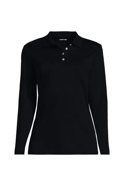 Lands' End School Uniform Women's Long Sleeve Feminine Fit Pima Polo Shirt In Black