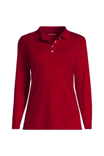 Lands' End School Uniform Women's Long Sleeve Feminine Fit Pima Polo Shirt In Red