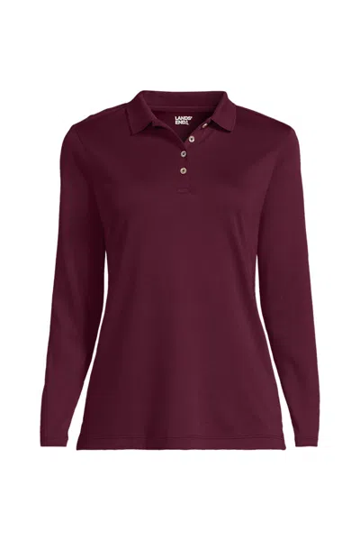 Lands' End School Uniform Women's Long Sleeve Feminine Fit Pima Polo Shirt In Red