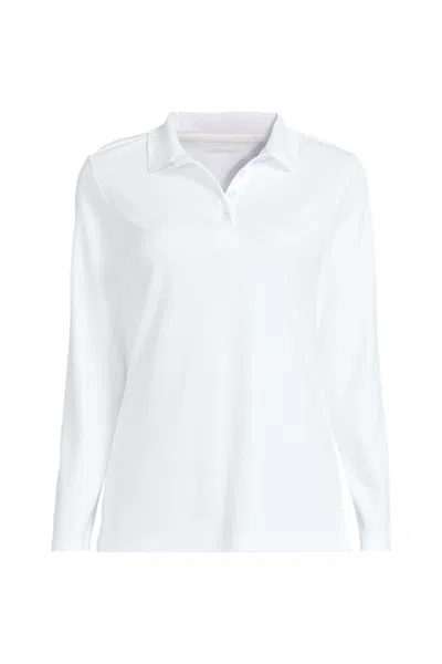 Lands' End School Uniform Women's Long Sleeve Feminine Fit Pima Polo Shirt In White