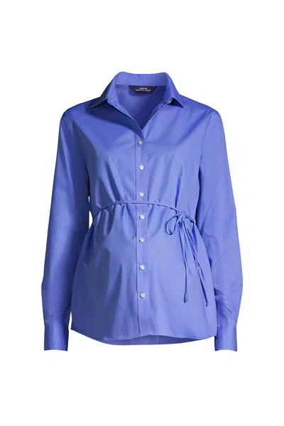 Lands' End School Uniform Women's Long Sleeve Maternity Adjustable Stretch Shirt In Blue
