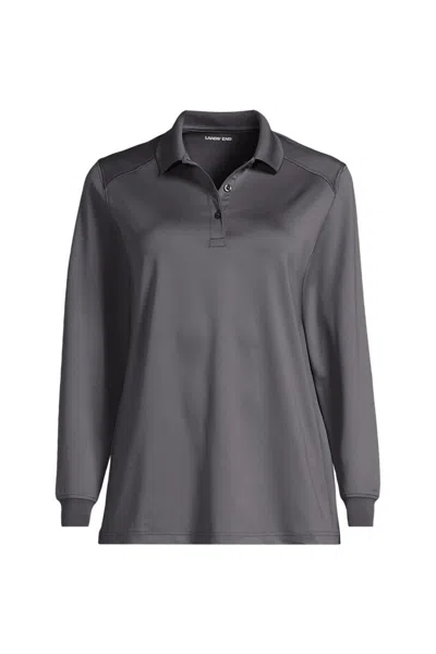 Lands' End School Uniform Women's Long Sleeve Rapid Dry Polo Shirt In Gray