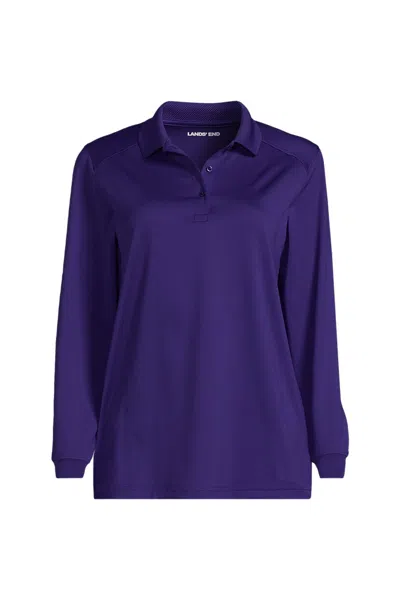 Lands' End School Uniform Women's Long Sleeve Rapid Dry Polo Shirt In Blue