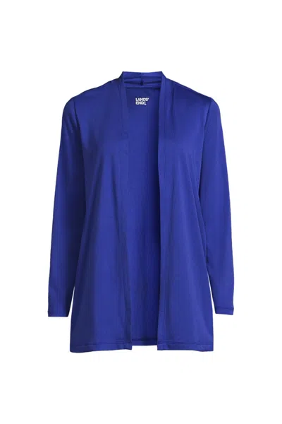Lands' End School Uniform Women's Long Sleeve Supima Micro Modal Open Cardigan Tunic In Blue