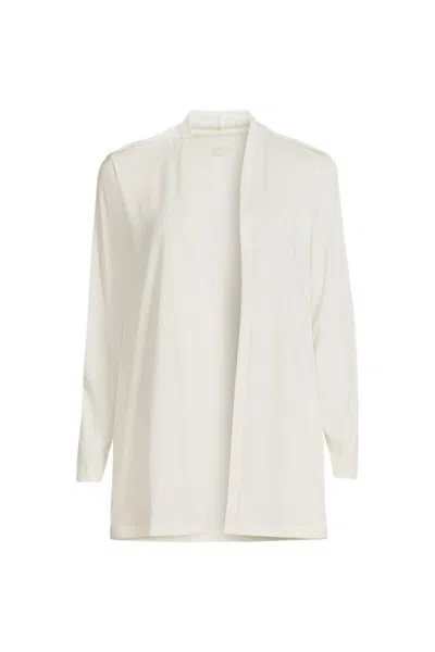 Lands' End School Uniform Women's Long Sleeve Supima Micro Modal Open Cardigan Tunic In White