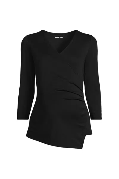 Lands' End School Uniform Women's Maternity Supima Micro Modal Three Quarter Vneck Surplice Tunic Top In Black