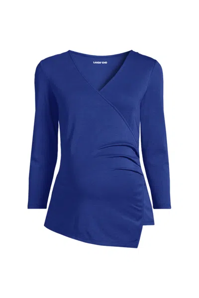 Lands' End School Uniform Women's Maternity Supima Micro Modal Three Quarter Vneck Surplice Tunic Top In Blue