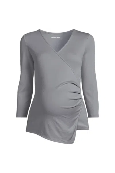 Lands' End School Uniform Women's Maternity Supima Micro Modal Three Quarter Vneck Surplice Tunic Top In Gray