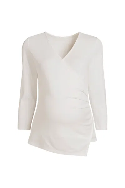 Lands' End School Uniform Women's Maternity Supima Micro Modal Three Quarter Vneck Surplice Tunic Top In Ivory