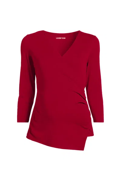 Lands' End School Uniform Women's Maternity Supima Micro Modal Three Quarter Vneck Surplice Tunic Top In Red