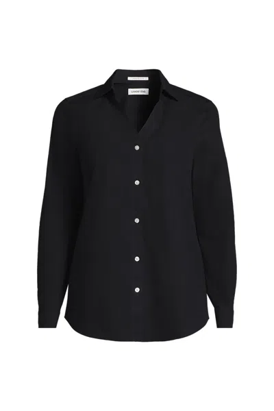 Lands' End School Uniform Women's No Iron Broadcloth Long Sleeve Splitneck Shirt In Black