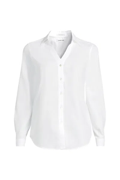 Lands' End School Uniform Women's No Iron Broadcloth Long Sleeve Splitneck Shirt In White
