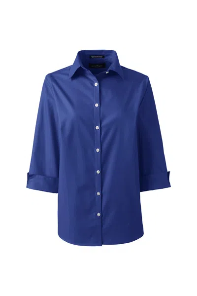 Lands' End School Uniform Women's Petite 3/4 Sleeve Broadcloth Shirt In Blue