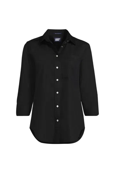 Lands' End School Uniform Women's Petite Broadcloth Three Quarter Sleeve Easy Fit Dress Shirt In Black