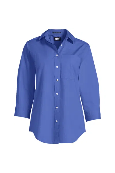 Lands' End School Uniform Women's Petite Broadcloth Three Quarter Sleeve Easy Fit Dress Shirt In Blue