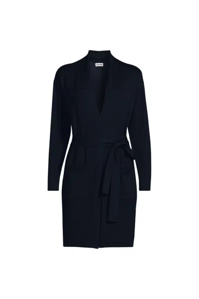Lands' End School Uniform Women's Petite Cotton Modal Tie Waist Long Cardigan Sweater In Blue