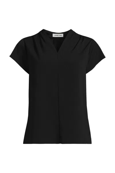 Lands' End School Uniform Women's Petite Crepe Short Sleeve Vneck Blouse In Black