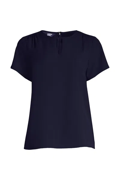 Lands' End School Uniform Women's Petite Keyhole Crepe Blouse In Blue