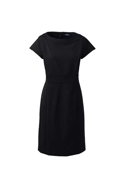 Lands' End School Uniform Women's Petite Washable Wool Piped Sheath Dress In Black