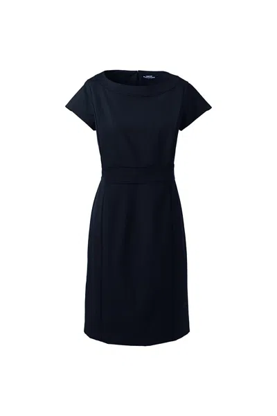 Lands' End School Uniform Women's Petite Washable Wool Piped Sheath Dress In Blue