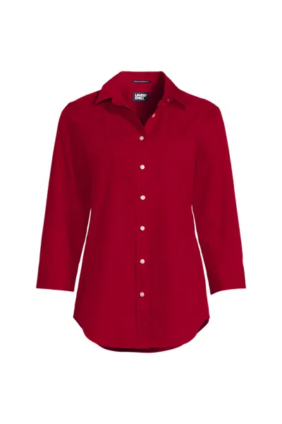 Lands' End School Uniform Women's Plus Broadcloth Three Quarter Sleeve Easy Fit Dress Shirt In Red