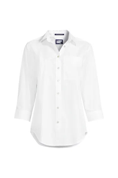 Lands' End School Uniform Women's Plus Broadcloth Three Quarter Sleeve Easy Fit Dress Shirt In White
