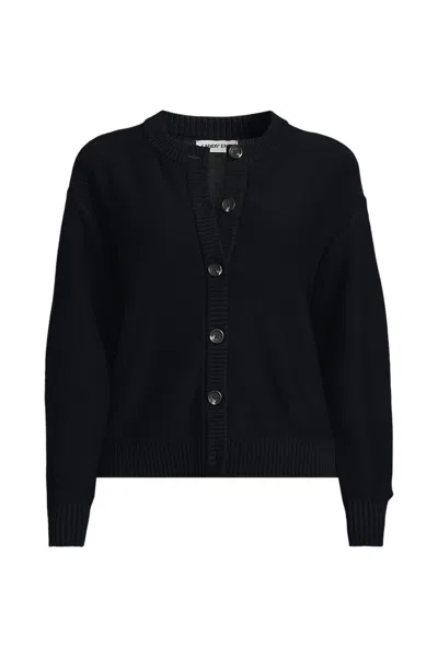 Lands' End School Uniform Women's Plus Cotton Modal Mid Gauge Button Front Crew Neck Cardigan Sweater In Black