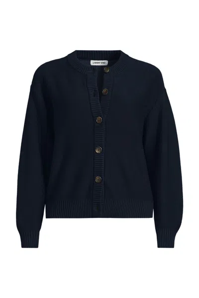 Lands' End School Uniform Women's Plus Cotton Modal Mid Gauge Button Front Crew Neck Cardigan Sweater In Blue