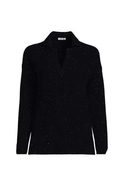 Lands' End School Uniform Women's Plus Cotton Modal Mid Gauge Long Sleeve Polo Collar Ribbed Sweater In Black