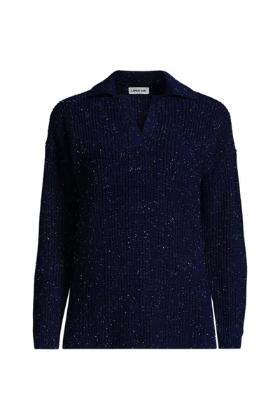 Lands' End School Uniform Women's Plus Cotton Modal Mid Gauge Long Sleeve Polo Collar Ribbed Sweater In Blue
