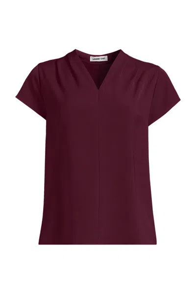 Lands' End School Uniform Women's Plus Crepe Short Sleeve Vneck Blouse In Red