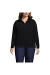 Lands' End Plus Size Serious Sweats Relaxed Quarter Zip Pullover Sweatshirt In Black
