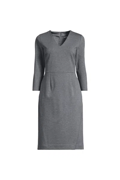 Lands' End School Uniform Women's Plus Ponte 3/4 Sleeve Vneck Dress In Gray