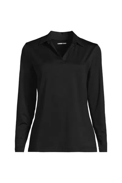 Lands' End School Uniform Women's Plus Rapid Dry Long Sleeve Sport Collar Polo In Black
